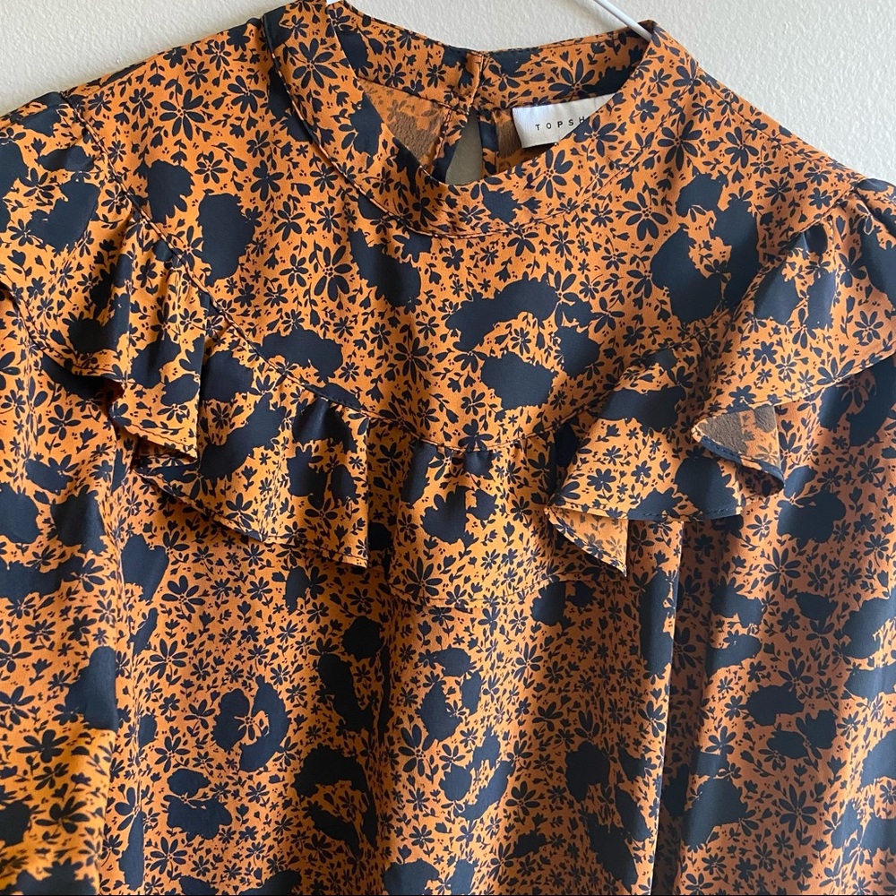 Topshop Orange and Black Floral Blouse - Picture 3 of 9
